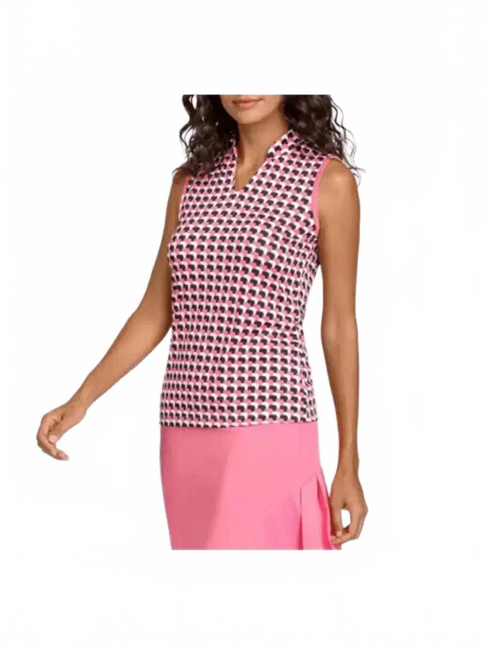 NEW TAIL ollie novelty collar top stacked cubes sleeveless polo in pink